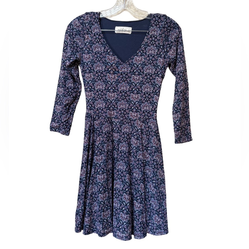 Abercrombie Floral Skater Dress Small Y2K Long Sleeve Blue Pink